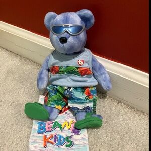 TY Beanie Baby Peace Bear (blue) with 7 outfits!